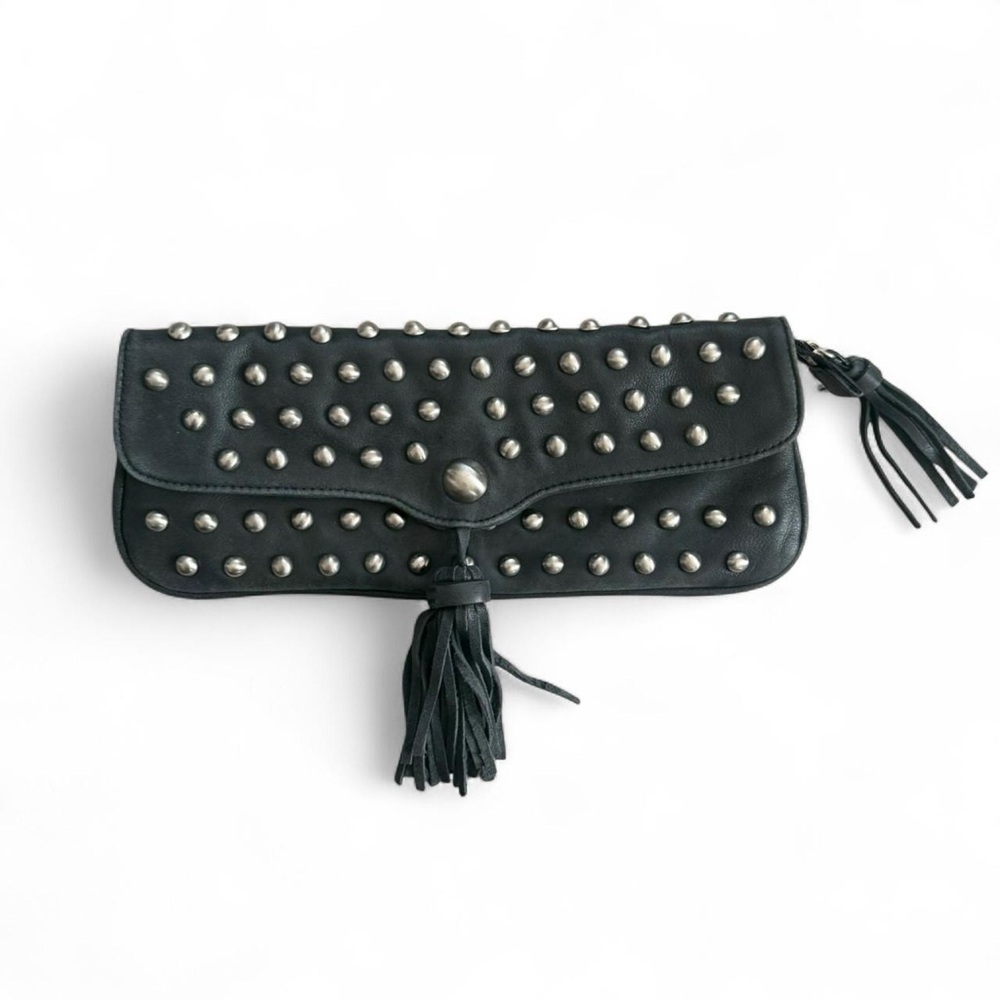 Black leather Studded Clutch with Tassel punk grunge hype